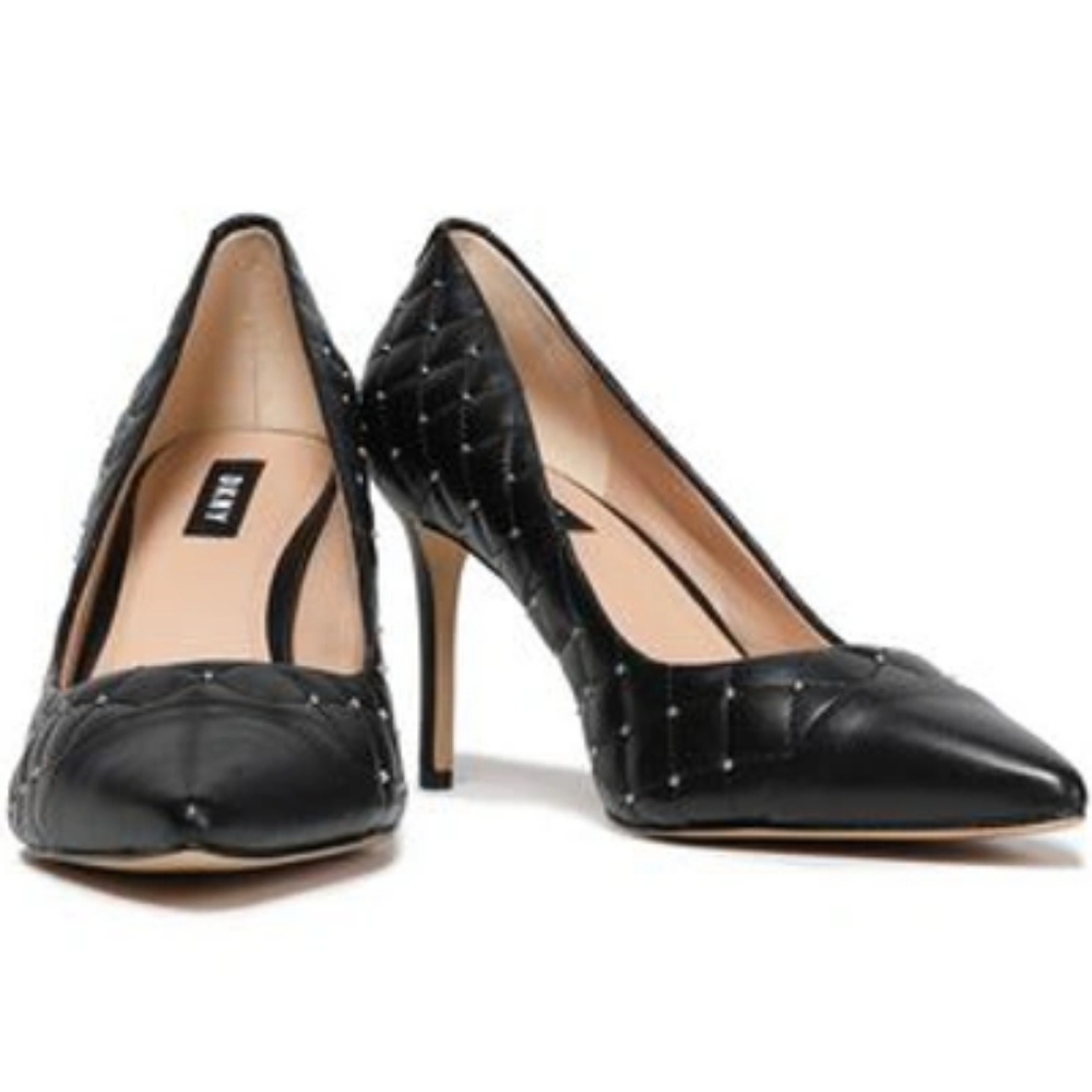 DKNY Quilted Leather Studded Leather Heels, Sz 8.5, Retail $195